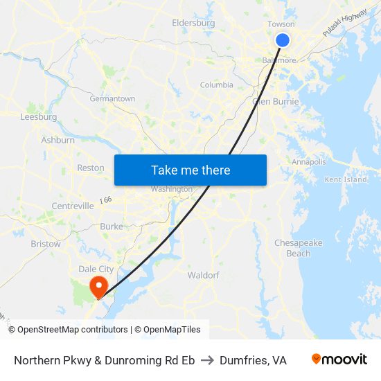 Northern Pkwy & Dunroming Rd Eb to Dumfries, VA map