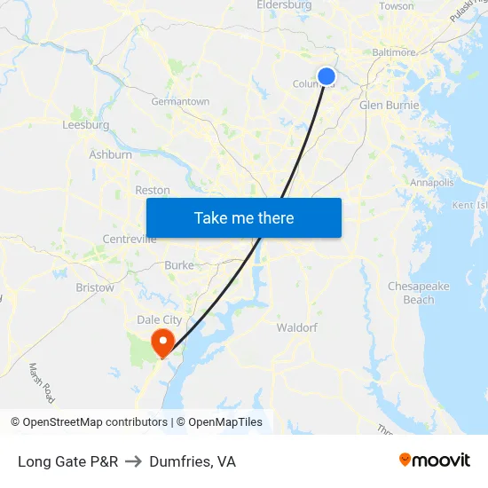 Long Gate P&R to Dumfries, VA map