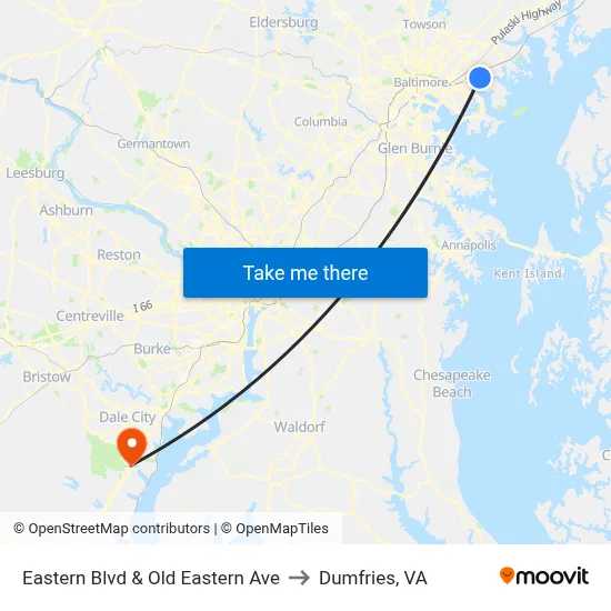 Eastern Blvd & Old Eastern Ave to Dumfries, VA map