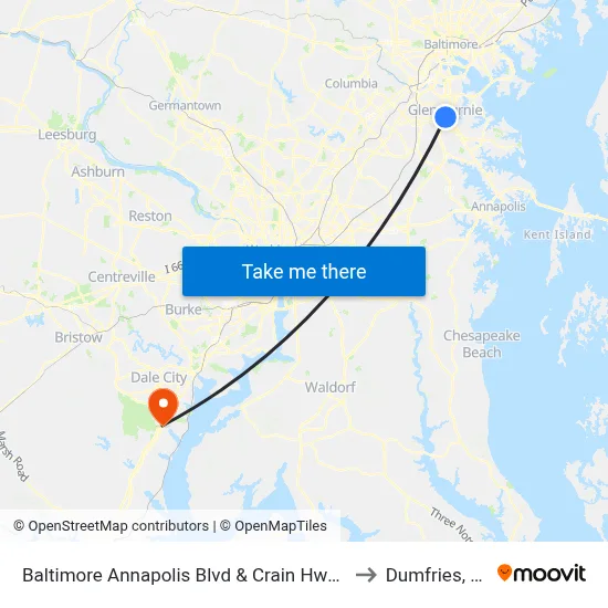 Baltimore Annapolis Blvd & Crain Hwy Eb to Dumfries, VA map