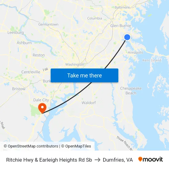 Ritchie Hwy & Earleigh Heights Rd Sb to Dumfries, VA map