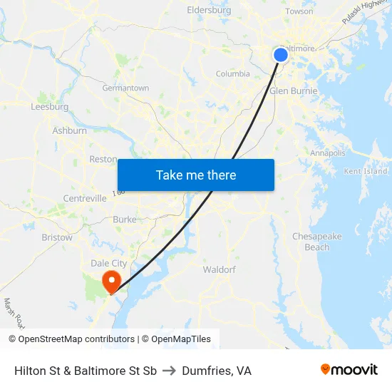 Hilton St & Baltimore St Sb to Dumfries, VA map