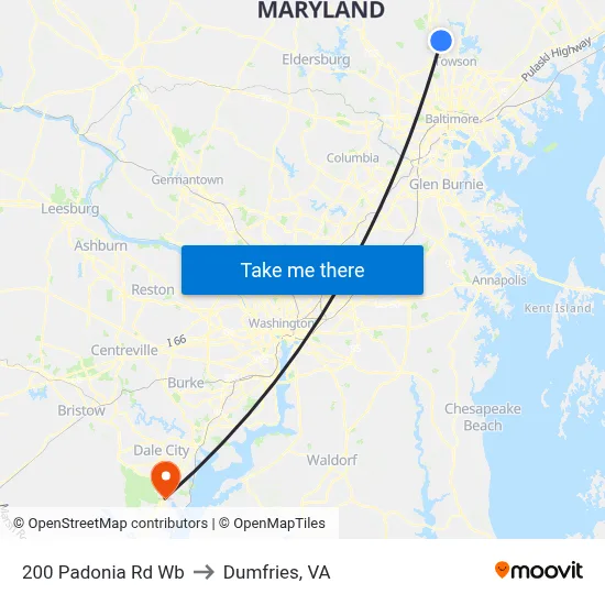 200 Padonia Rd Wb to Dumfries, VA map