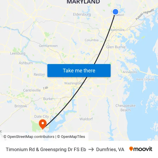 Timonium Rd & Greenspring Dr FS Eb to Dumfries, VA map