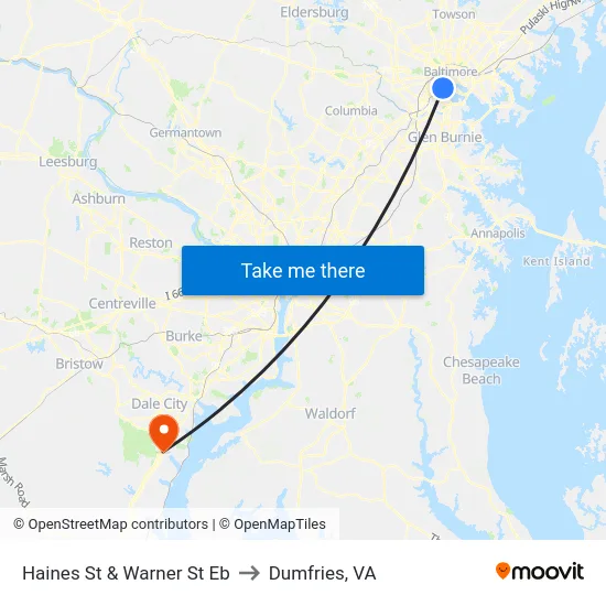 Haines St & Warner St Eb to Dumfries, VA map