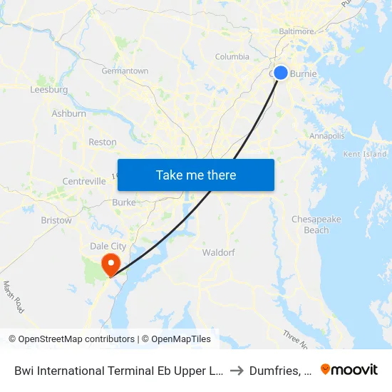 Bwi International Terminal Eb Upper Level to Dumfries, VA map