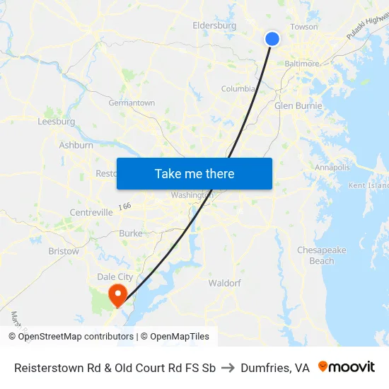 Reisterstown Rd & Old Court Rd FS Sb to Dumfries, VA map