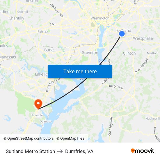 Suitland Metro Station to Dumfries, VA map