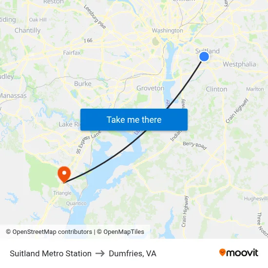 Suitland Metro Station to Dumfries, VA map