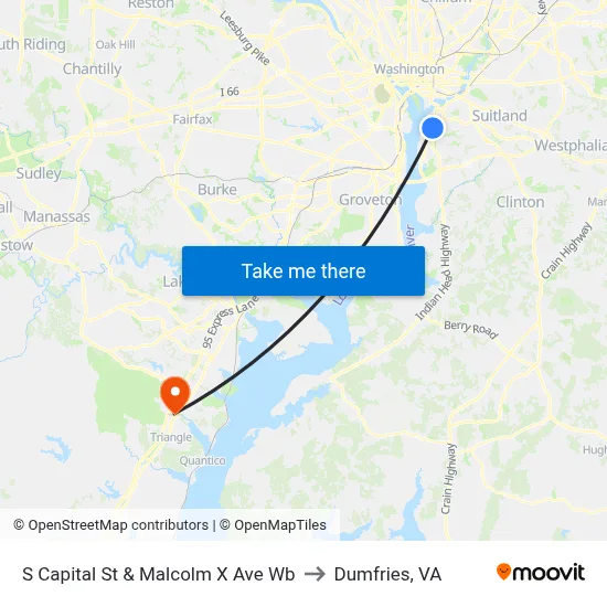S Capital St & Malcolm X Ave Wb to Dumfries, VA map
