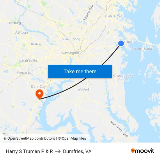 Harry S Truman P & R to Dumfries, VA map