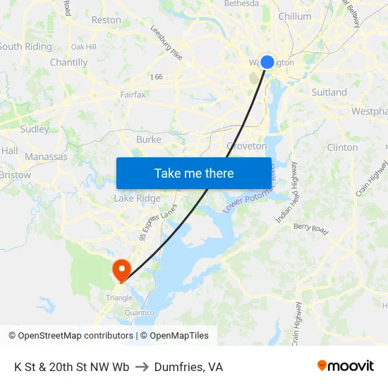 K St & 20th St NW Wb to Dumfries, VA map