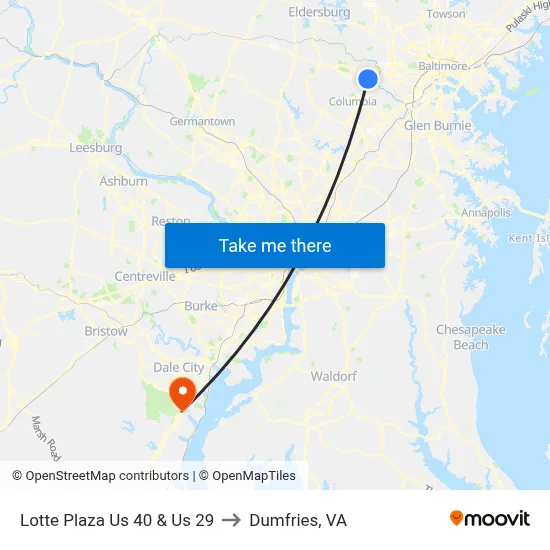 Lotte Plaza Us 40 & Us 29 to Dumfries, VA map