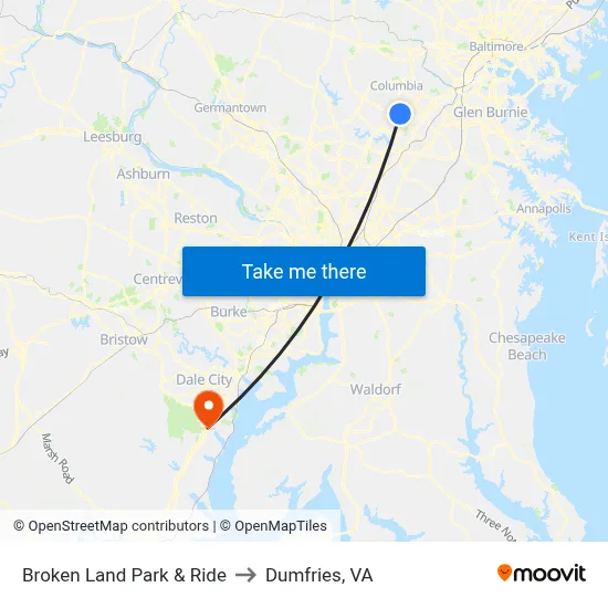Broken Land Park & Ride to Dumfries, VA map