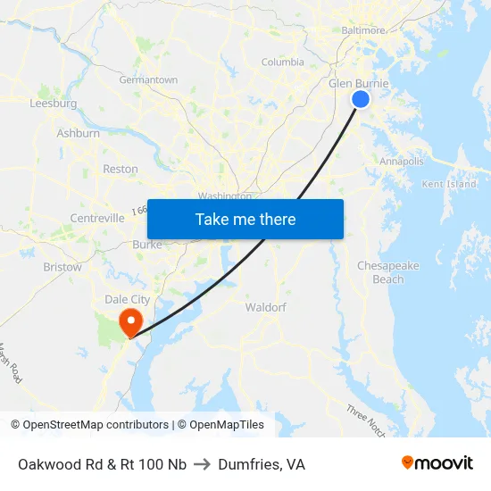 Oakwood Rd & Rt 100 Nb to Dumfries, VA map