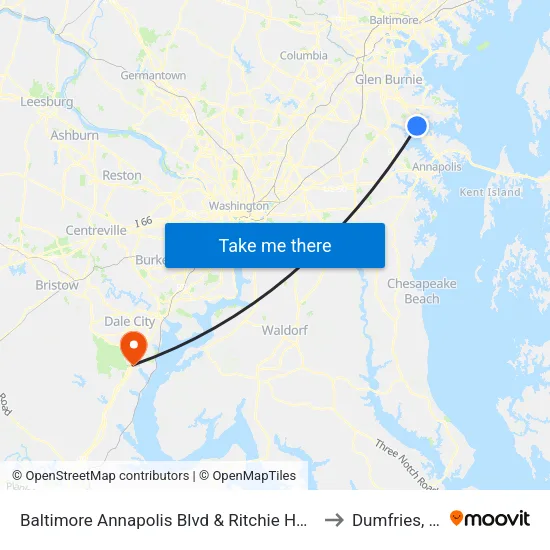 Baltimore Annapolis Blvd & Ritchie Hwy Nb to Dumfries, VA map