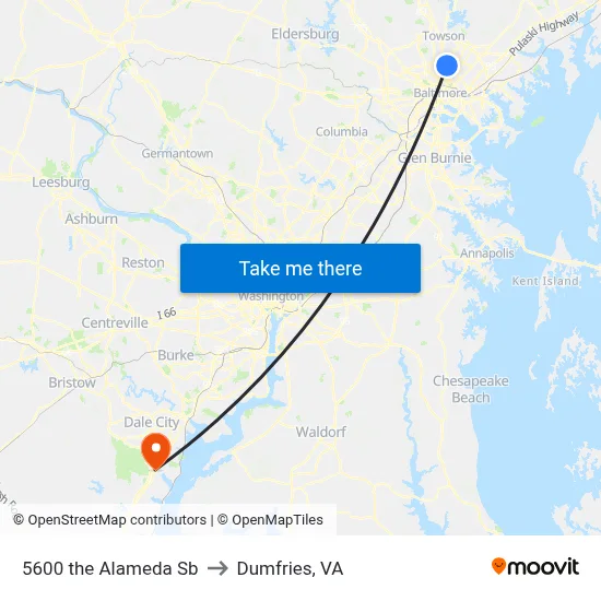 5600 the Alameda Sb to Dumfries, VA map
