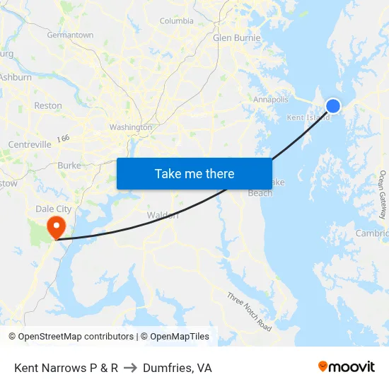 Kent Narrows P & R to Dumfries, VA map
