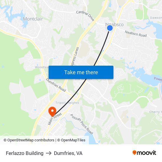 Ferlazzo Building to Dumfries, VA map