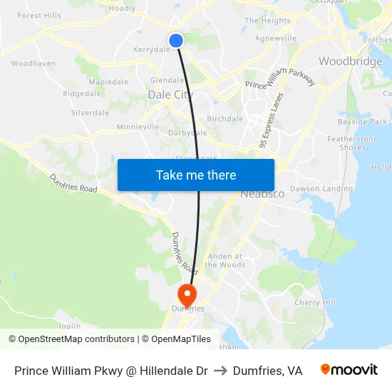 Prince William Pkwy @ Hillendale Dr to Dumfries, VA map