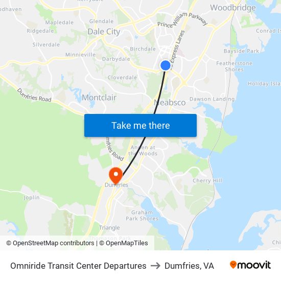 Omniride Transit Center Departures to Dumfries, VA map