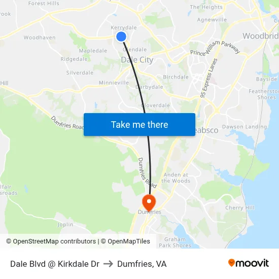 Dale Blvd @ Kirkdale Dr to Dumfries, VA map