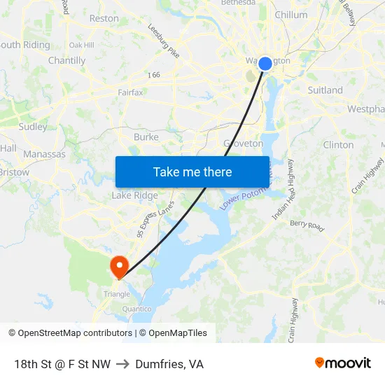 18th St @ F St NW to Dumfries, VA map