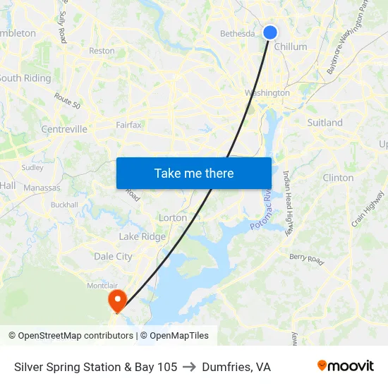 Silver Spring Station & Bay 105 to Dumfries, VA map