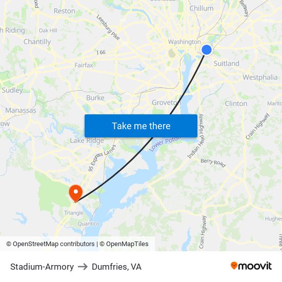 Stadium-Armory to Dumfries, VA map