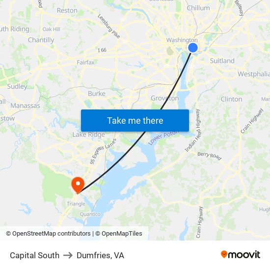 Capital South to Dumfries, VA map