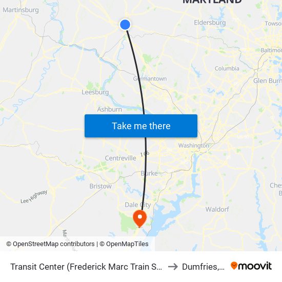 Transit Center (Frederick Marc Train Station) to Dumfries, VA map