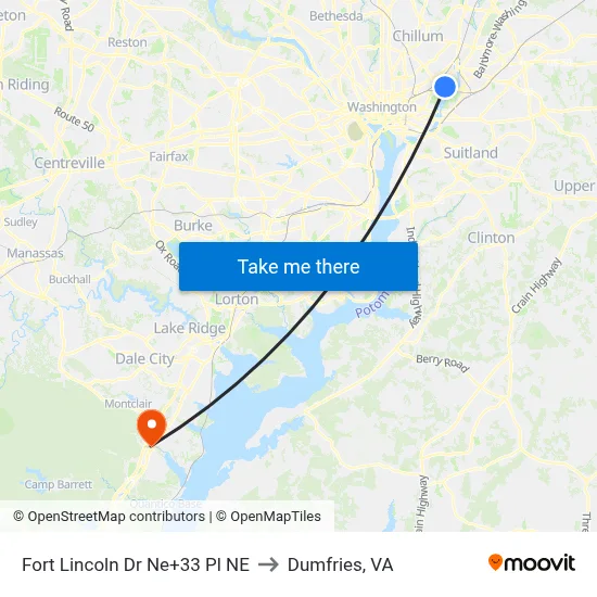 Fort Lincoln Dr Ne+33 Pl NE to Dumfries, VA map