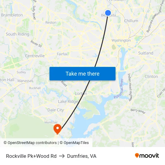 Rockville Pk+Wood Rd to Dumfries, VA map
