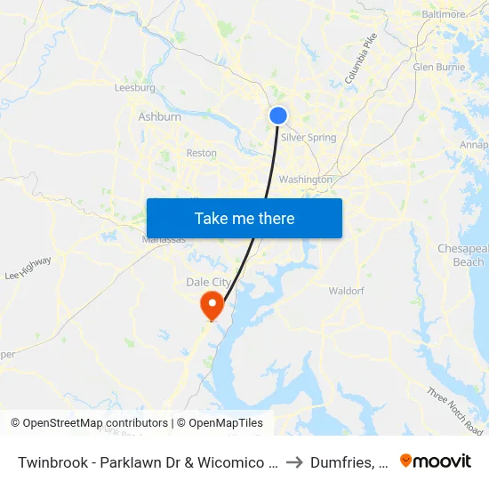 Twinbrook - Parklawn Dr & Wicomico Ave to Dumfries, VA map