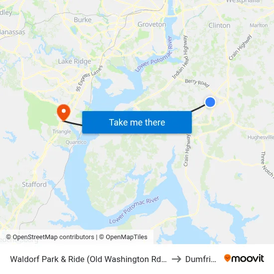 Waldorf Park & Ride (Old Washington Rd. & Smallwood Dr.) to Dumfries, VA map