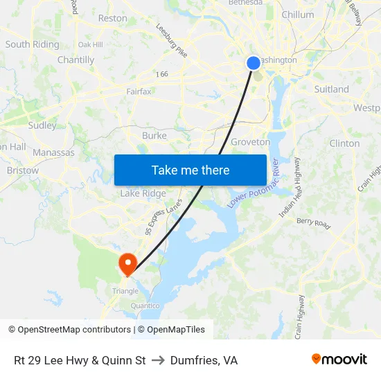 Rt 29 Lee Hwy & Quinn St to Dumfries, VA map