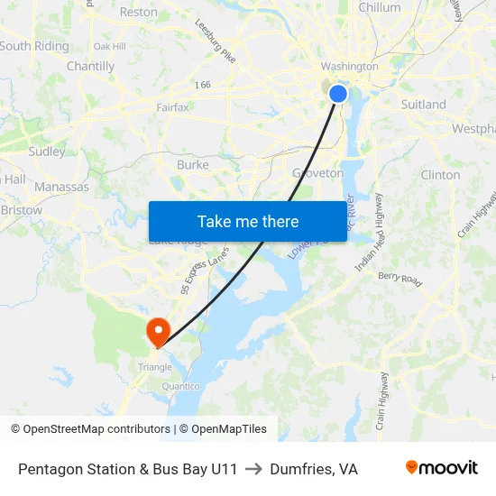 Pentagon Station & Bus Bay U11 to Dumfries, VA map