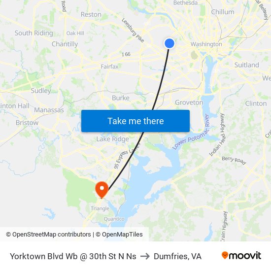 Yorktown Blvd Wb @ 30th St N Ns to Dumfries, VA map