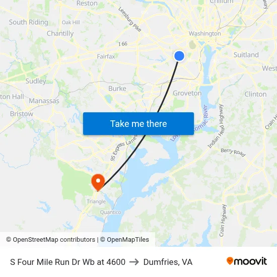 S Four Mile Run Dr Wb at 4600 to Dumfries, VA map