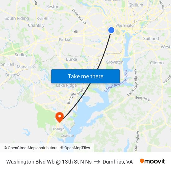 Washington Blvd Wb @ 13th St N Ns to Dumfries, VA map