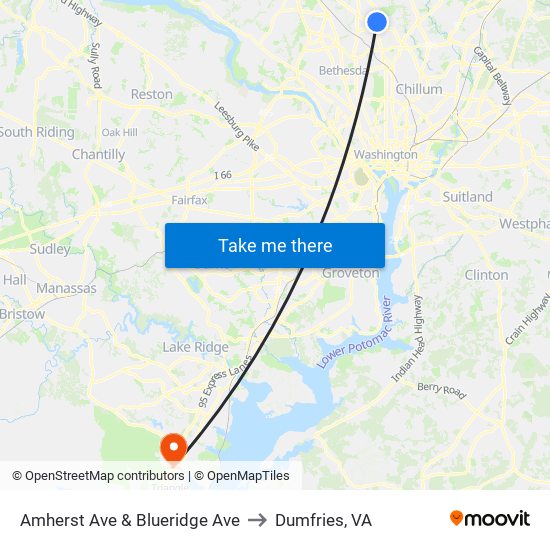 Amherst Ave & Blueridge Ave to Dumfries, VA map