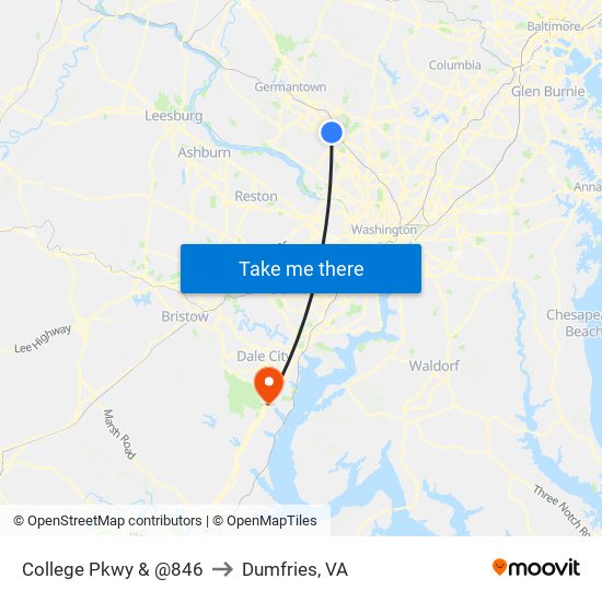 College Pkwy & @846 to Dumfries, VA map