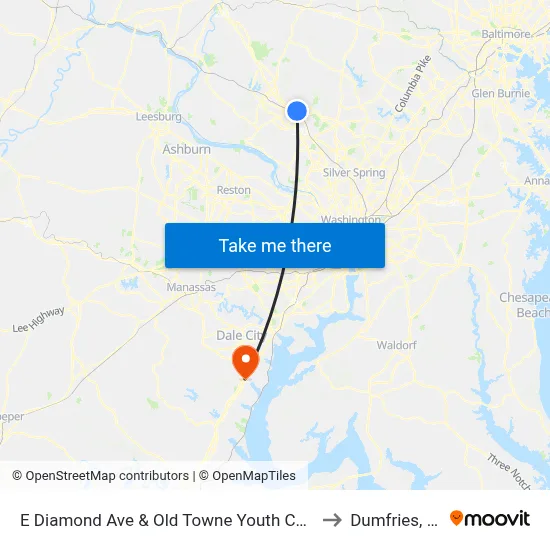 E Diamond Ave & Old Towne Youth Center to Dumfries, VA map