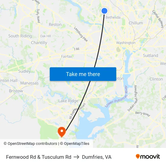 Fernwood Rd & Tusculum Rd to Dumfries, VA map