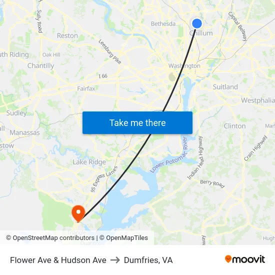 Flower Ave & Hudson Ave to Dumfries, VA map