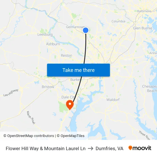 Flower Hill Way & Mountain Laurel Ln to Dumfries, VA map