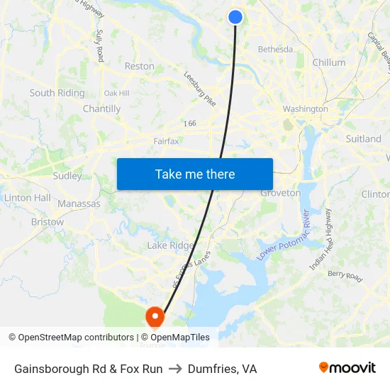 Gainsborough Rd & Fox Run to Dumfries, VA map
