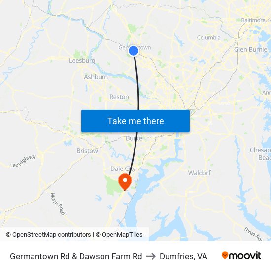 Germantown Rd & Dawson Farm Rd to Dumfries, VA map