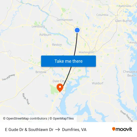 E Gude Dr & Southlawn Dr to Dumfries, VA map