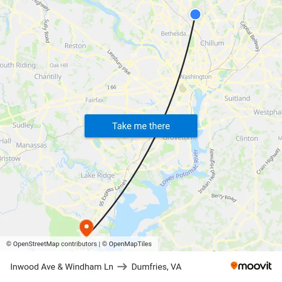 Inwood Ave & Windham Ln to Dumfries, VA map